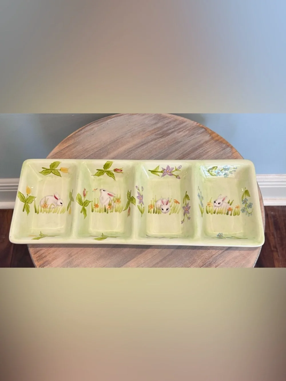 Sweet Olive Designs 4 in 1 divided Bunny Serving Tray hand painted Easter Decor